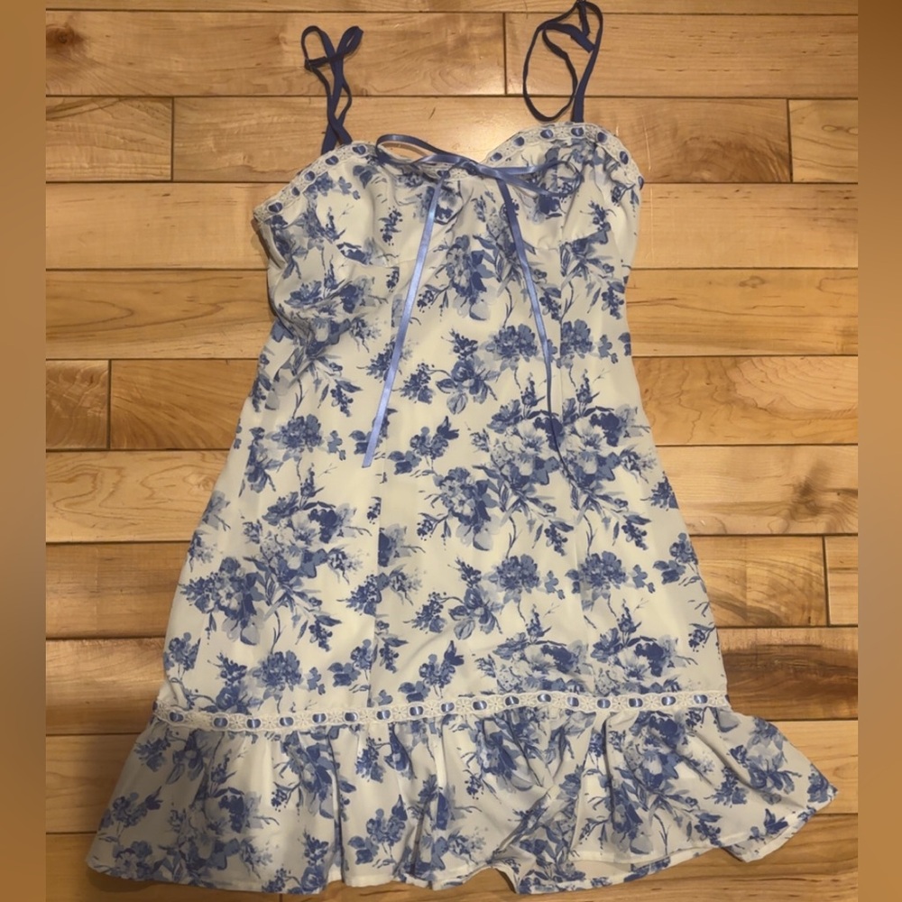 Altar'd State Blue and White Floral Mini Dress